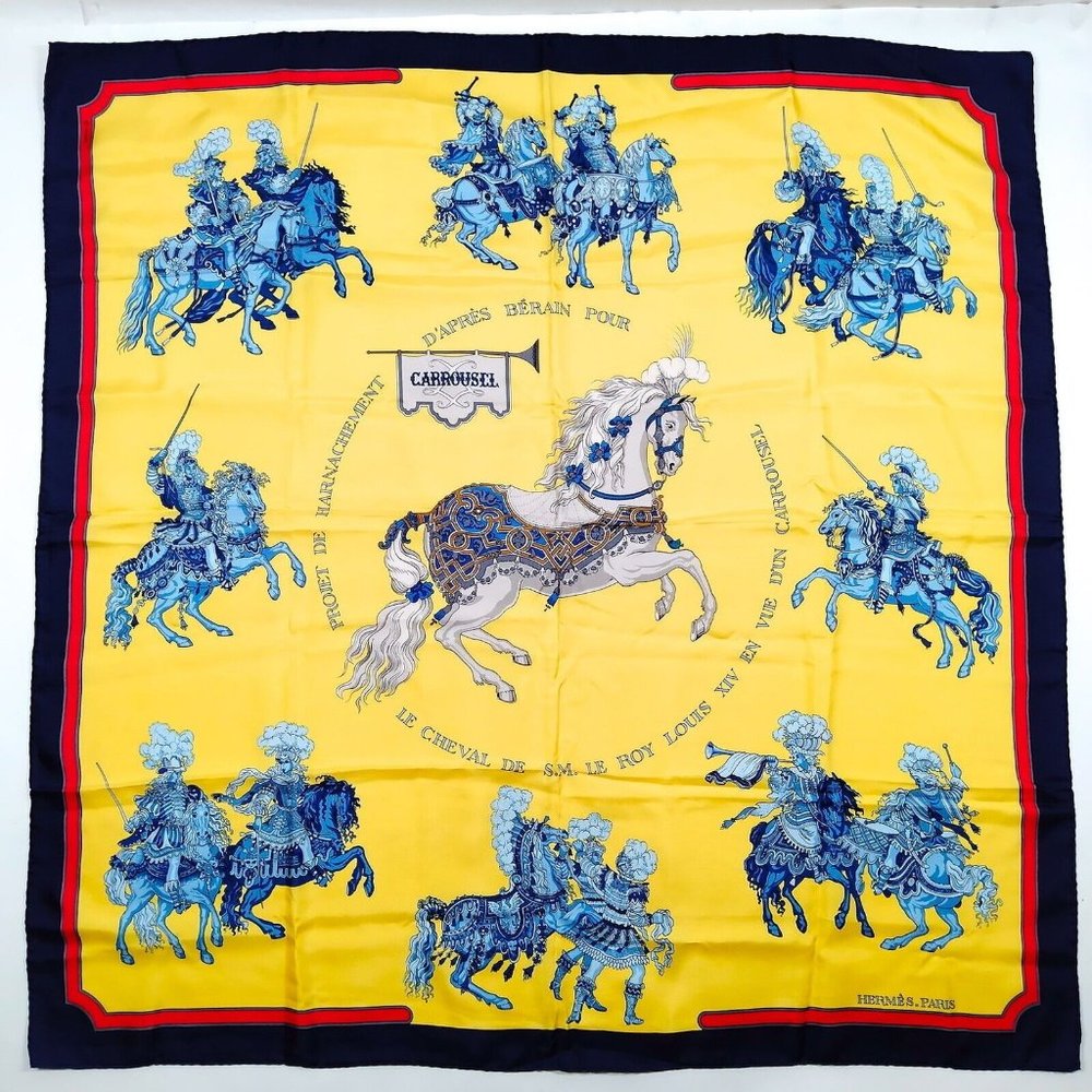 510144A V Hermes Scarf Carre 90 Yellows Silk 100%